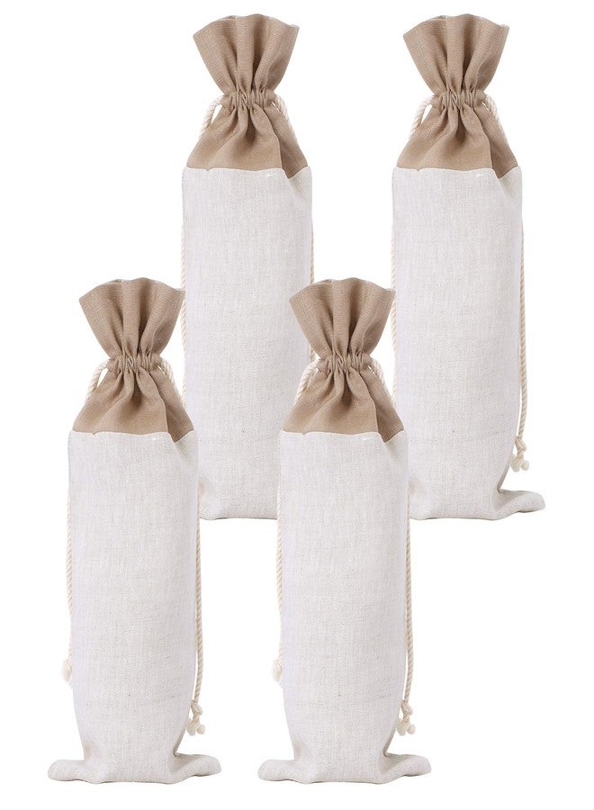 HSOFTIFY 4 Pcs 100% Linen Wine Bags with Drawstring 14” x 6.3” Wine Bottle Gift Wrapping for Party, Wedding, Christmas (Linen and Dark Khaki) - Image 1